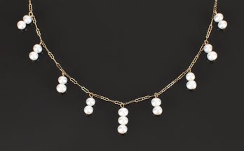 14k Yellow Gold & Pearl Station Necklace (CTF10)