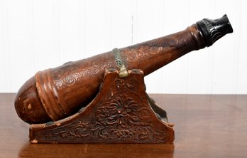 Antique Leather Wrapped Cannon Form Liquor Bottle (CTF10)