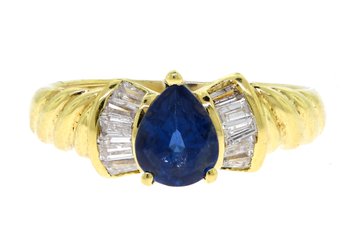 18k Gold Blue Sapphire & Diamond Ring (CTF10)