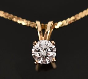 Diamond Solitaire Pendant On 14k Gold Chain (CTF10)