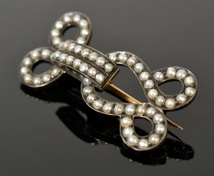 Victorian Silver & Gold Pearl Pin (CTF10)