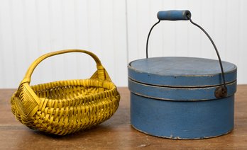 Vintage Painted Basket And Lidded Box (CTF10)