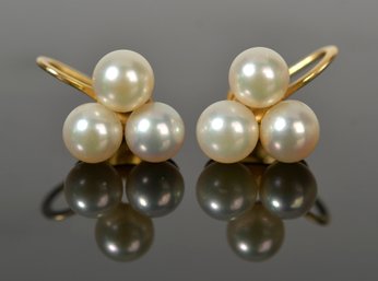 14k Yellow Gold Triple Pearl Cluster Earrings (CTF10)