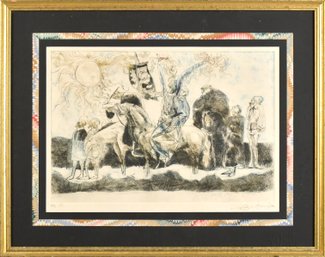 20th C. Etching, Figure On Horseback With Travelers (CTF10)