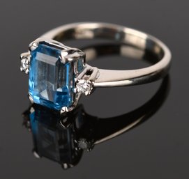 14k Gold Blue Topaz & Diamond Ring (CTF10)