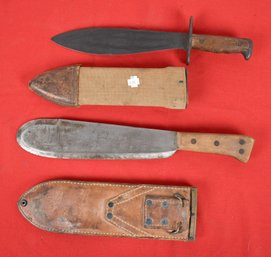 Two Vintage Bush Knives With Sheaths (CTF10)
