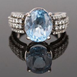 14k Gold Blue Topaz & Diamond Ring (CTF10)