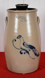 Antique O.L. & A.K. Ballard 6 Gal Churn With Bird Decoration (CTF20)