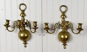 Antique Dutch Style Brass Candle Sconces (CTF10)