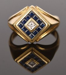 18k Gold Sapphire & Diamond Mens Ring (CTF10)