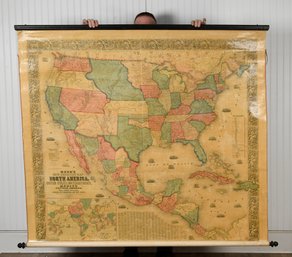 Antique 1856 Monks Wall Map North America (CTF20)