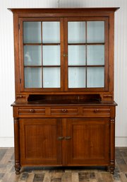 19th C. Two-part Black Walnut Set-back Cupboard (CTF50)