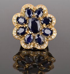 Impressive 14k Gold Sapphire And Diamond Ring (CTF10)