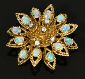 Vintage 'la Triomphe' 18k Gold Opal & Diamond Sunflower Brooch (CTF10)