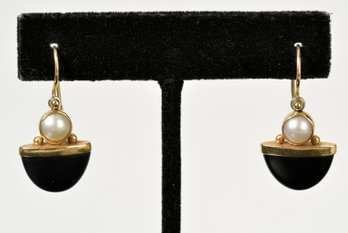 14k Gold, Pearl And Onyx Earrings (CTF10)