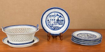 19th C. Canton Fruit Dish And Six Plates (CTF10)