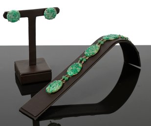 Vintage 14k Jade Bracelet And Earrings (CTF10)