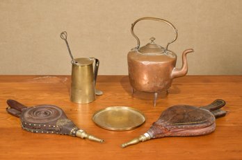 Two Antique Bellows, Cape Cod Lantern, Copper Kettle, 6 Pcs (CTF10)