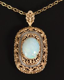 14k Gold Filigree Opal Pendant Necklace (CTF10)