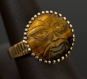 Antique 14k Gold And Carved Tiger Eye Ring (CTF10)