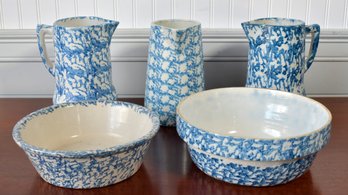 Vintage Blue And White Spatterware, 5 Pcs (CTF10)