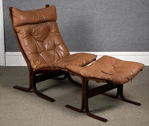 Vintage Westnofa Brown Leather Chair And Ottoman (CTF20)