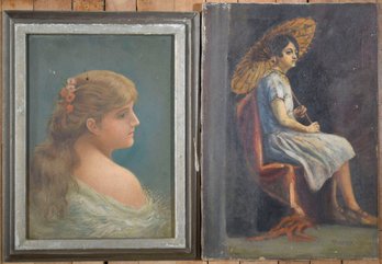 Two Vintage Oils, Portraits Of Women (CTF10)