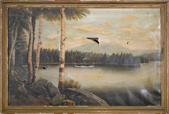 1892 Lake Sunapee Oil On Canvas, By M. Dimick (CTF10)