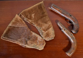 Two Antique Pistols & Hide Mittens (CTF10)