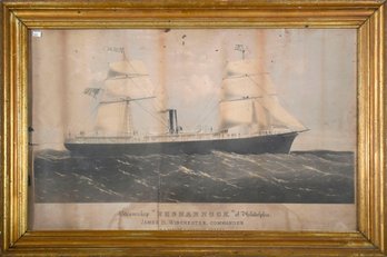 Antique Endicott & Co. Lithograph, The Steamship Neshannock Of Philadelphia (CTF20)