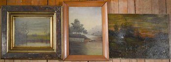 Three 19th C. Primitive Oils, Landscapes (CTF10)