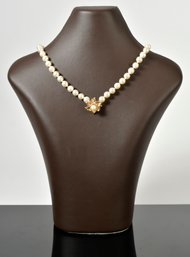 Pearl Necklace W/14k Gold Floral Clasp (CTF10)