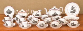 19th C. Pink Lusterware Tea Set, 36 Pcs (CTF20)