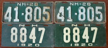 Two Pair Of NH License Plates, 1920 & 1928 (CTF10)