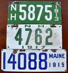 Three Porcelain License Plates-1913, 1915, & 1917 (CTF10)