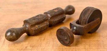 Rare Antique Combination Butter Stamp/roller And Cookie Roller, 2pcs (CTF10)