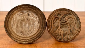 Two 19th C. Carved American Butter Stamps, Eagles (CTF10)