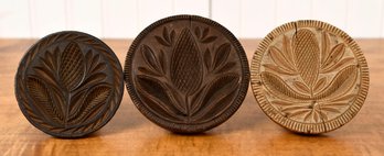 Three 19th C. Carved PA Butter Stamps, Thistle And Pineapple (CTF10)