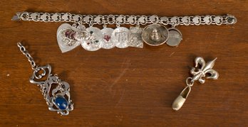 Vintage Sterling Charm Bracelet And Other, 3 Pcs (CTF10)