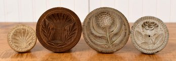 Four Antique Carved Wood Butter Stamps (CTF10)