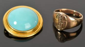 14k Yellow Gold Turquoise Pin And 14k Ring (CTF10)