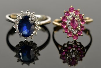 Two 14k Gold Rings, Ruby, Diamond And Sapphire  (CTF10)