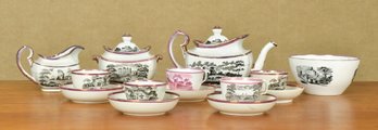 19th C. Pink Luster Tea Set, 14 Pcs (CTF20)