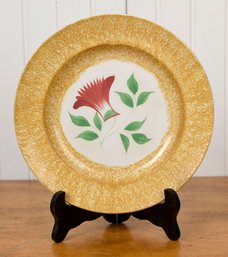 19th C. English Thistle Spatterware Plate Yellow Border (CTF10)