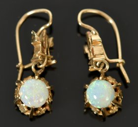 Vintage 10k Yellow Gold Opal Dangle Earrings (CTF10)