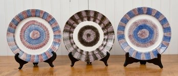 Three 19th C. English Two-color Bullseye Spatterware Plates (CTF10)