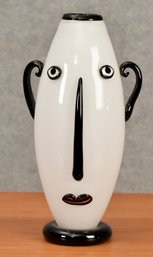 Art Glass Black And White Vase, Face Form (CTF20)