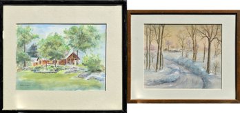 Two Marion Kummel Watercolors, Norwich VT Winter/summer (CTF20)