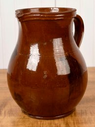 19th C. New England Redware Ovoid Pouring Pitcher (CTF10)