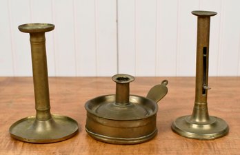 Three Antique Brass Candlesticks (CTF10)